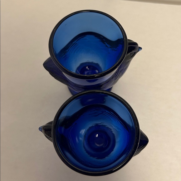 Arcoroc France Vintage Cobalt  Blue Glass Chicken Egg Cup Holders Hen On Nest 2 - Picture 12 of 16